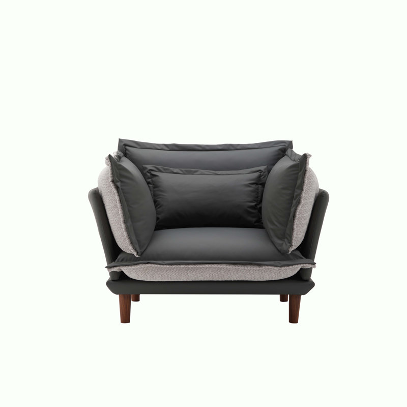 Fauteuil surdimensionné en chenille, Similicuir / tissu bleu-gris