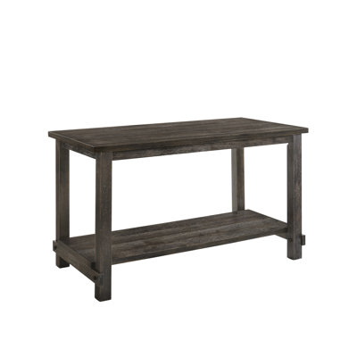 Table haute de comptoir grise II - Bois synthétique, pieds carrés droits, tablette de rangement inférieure intégrée. Matériau : bois. Disponible.