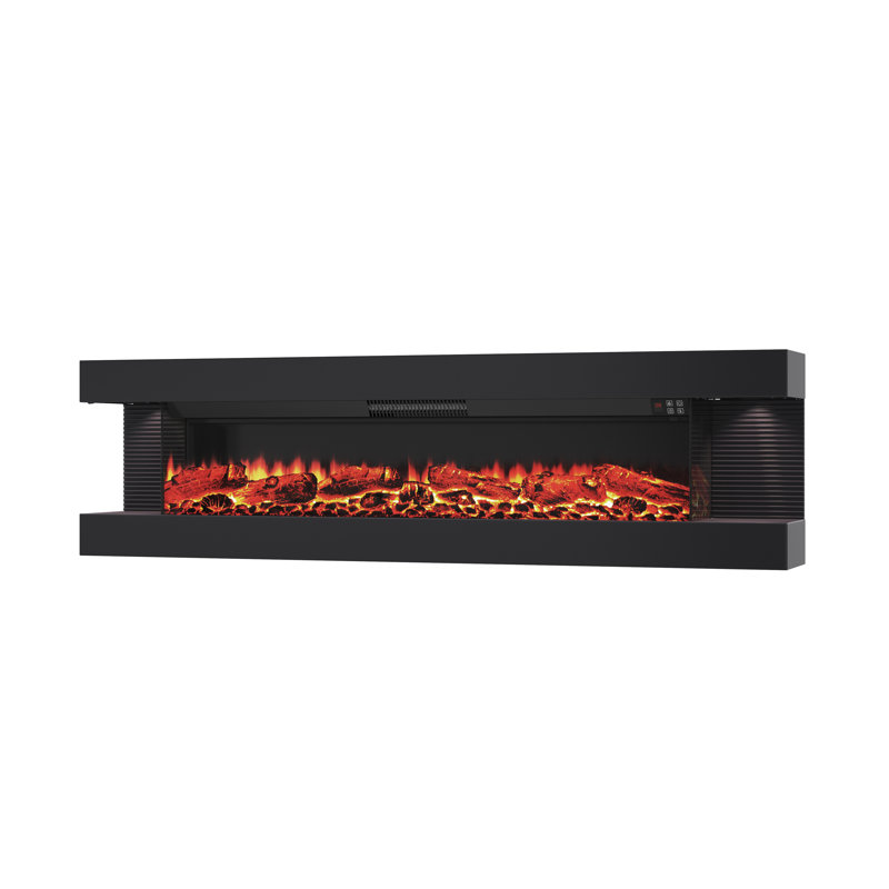 3-Sided Wall Mounted Led Electric Fireplace With Floating Mantel,Remote Control Adjustable Heat, 16.5" H x 60" W x 8.1" D
