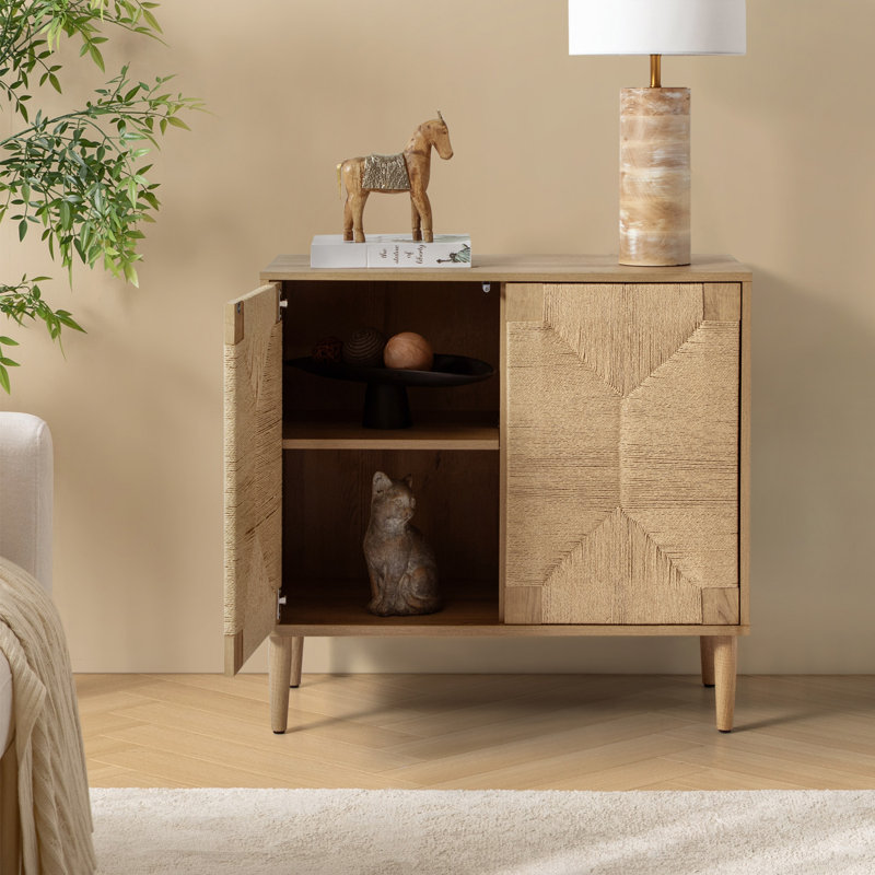 Carreiro 32"W Woven Transitional 2-Door Accent Cabinet, Oak