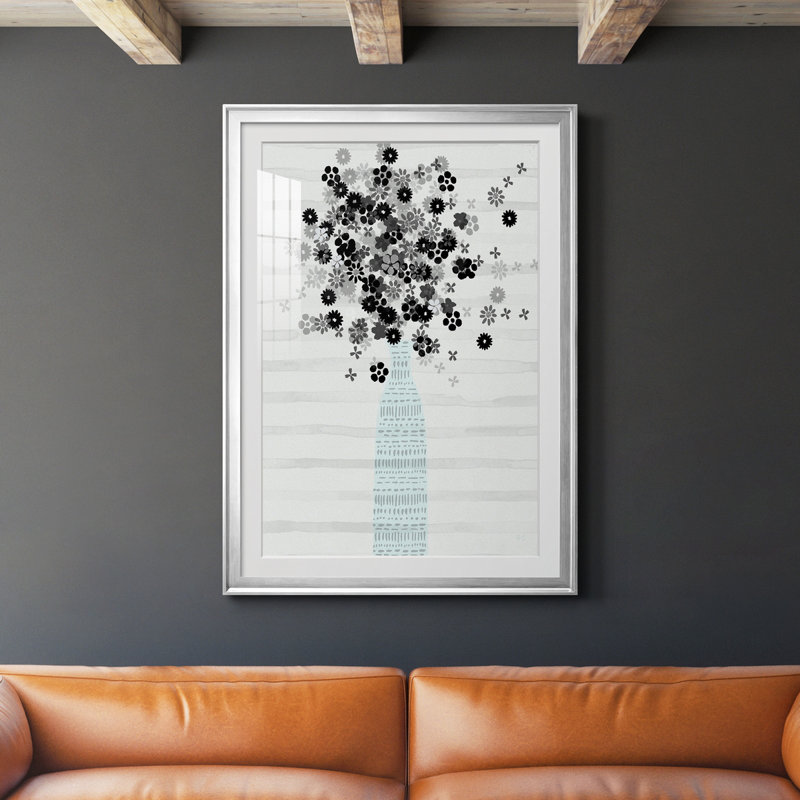Bouquet de noir et blanc - Cadre photo, reproduction d'art sur papier, Argent, H 26,5 po x l 36,5 po x P 1,5 po