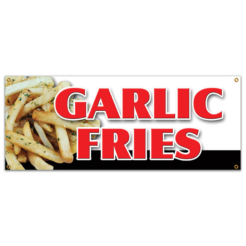 Signe de bannière de frites à l'ail