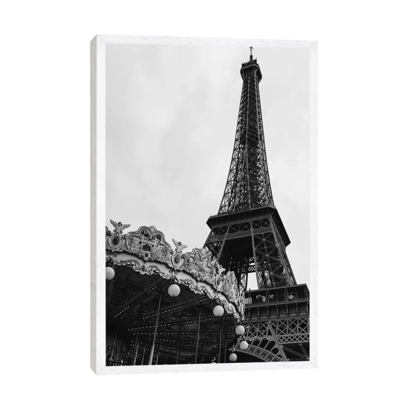Eiffel Tower Carousel III by Bethany Young - Print on Canvas, White Framed, 66.04cm H x 45.72cm W x 3.81cm D