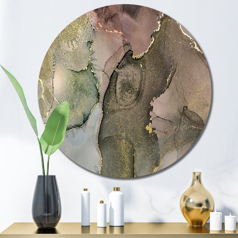 Gris et vert, liquide I, art mural moderne en métal, H 23 po x l 23 po