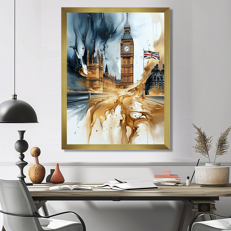 Monetta - art mural paysages urbains, H 32 po x l 24 po, Reproduction encadrée d'une seule photo, Doré