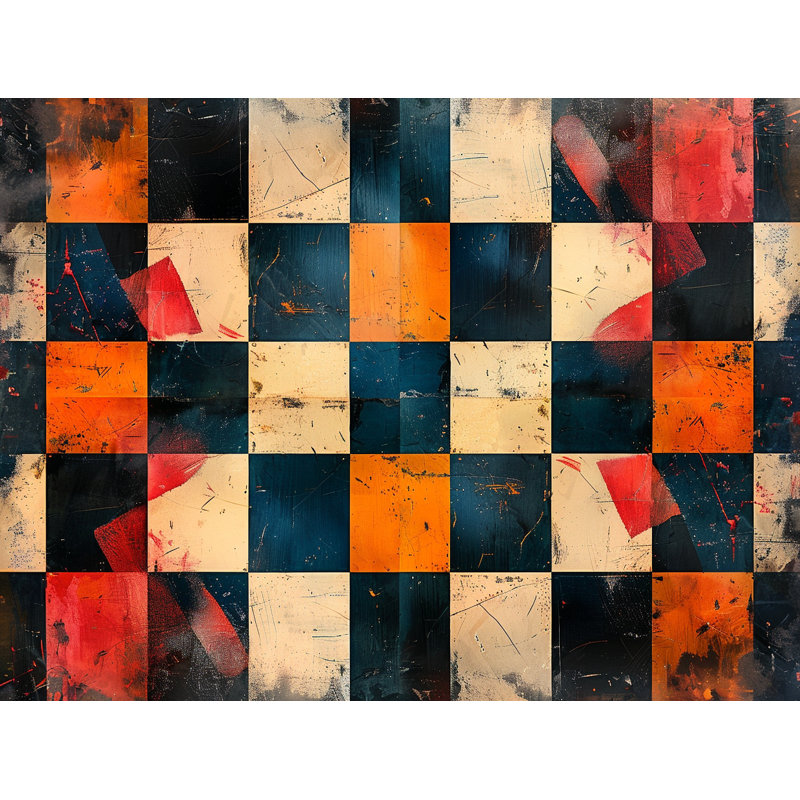 Geometric Abstract Bathroom Checkered Shower Curtain, 70" W x 83" L