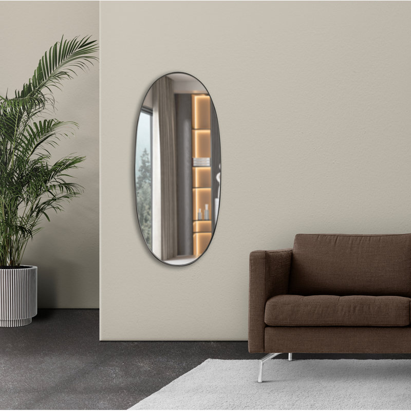 Eeri Oval Metal Frame Accent Mirror, Black