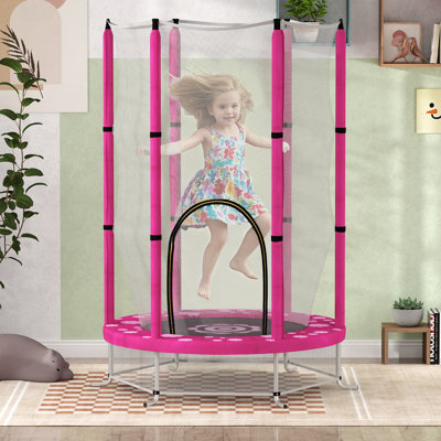 AIYAPLAY 4.6ft Kids Trampoline with Enclosure Net Toddler Ages 3-6 Pink