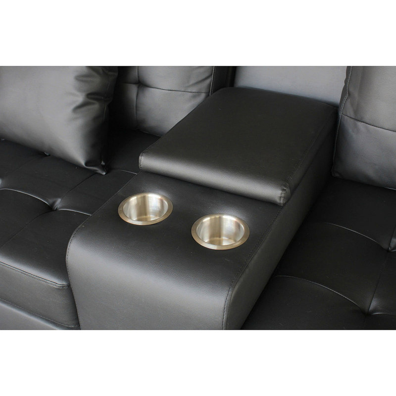 Canapé rembourré en PVC avec lumières DEL et console de rangement, noir