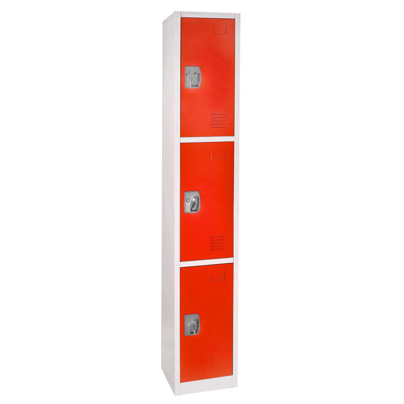 Red Steel 3-Tier Freestanding Office Locker with Adjustable Shelving