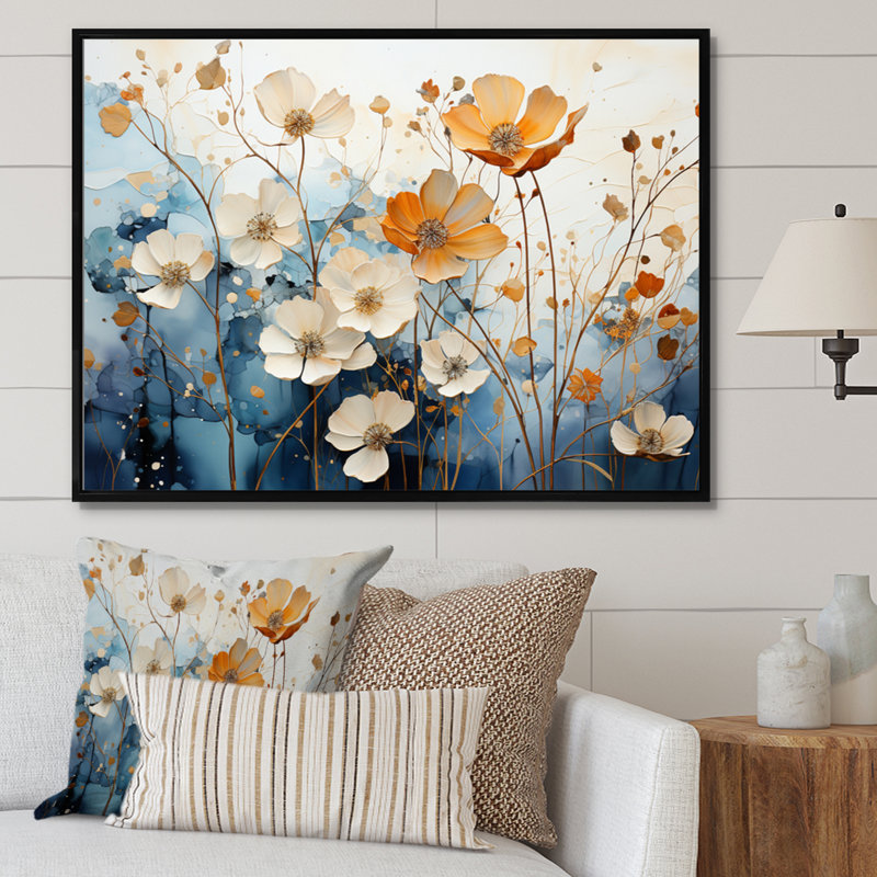 «Blue Teal», reproduction d'art sur toile encadrée, H 16 po x l 32 po, Cadre flottant noir