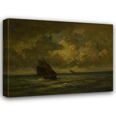 "Two Boats in a Storm" by  Jules Dupré - Gallery Wrap Canvas Wall Art