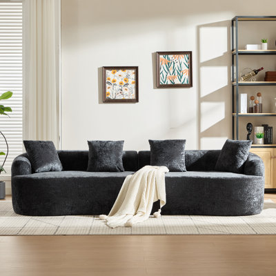 Canapé moderne moelleux à compression en chenille de luxe, canapé modulaire courbé surdimensionné à 4 places de 110 po de large et très profond avec 4 coussins décoratifs, sans assemblage requis, noir