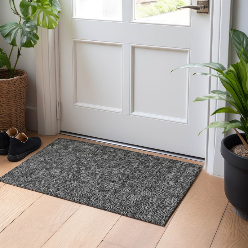 Black Rectangular Flat Woven Synthetic Washable Rug