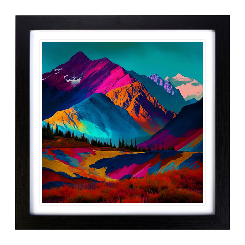 Mountain Colour Field - Single Picture Frame Print on Wood, Black