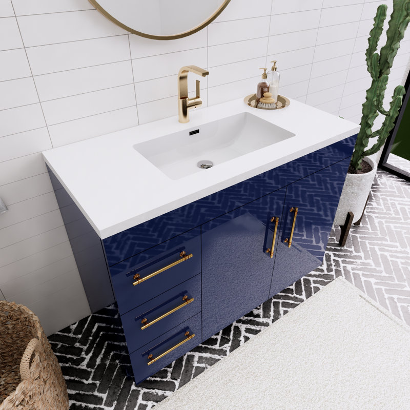 42'' Single Bathroom Vanity with Acrylic Top, Nigh Blue