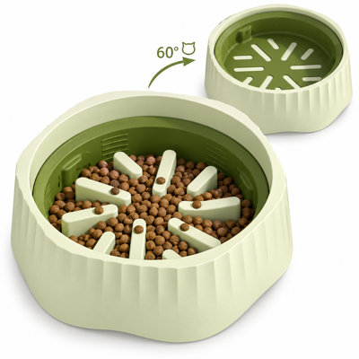 2-in-1 Dual Mode Large Plastic Cat Slow Feeder Bowl, Switchable Fast/Slow Feed,Green