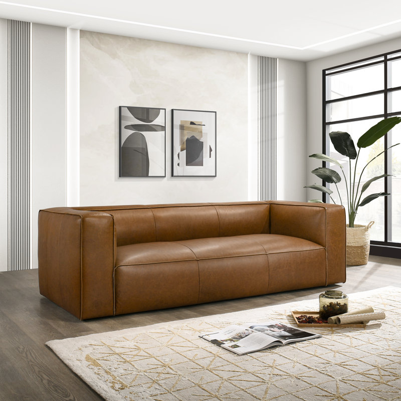 Canapé moderne en cuir véritable Latravion , Cuir véritable brun clair