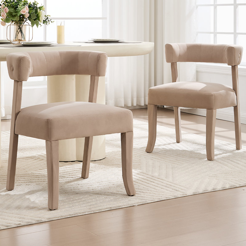 30'' H Modern Upholstered Armless Dining Chair With Tufted Curved Backrest, Solid Wood Legs For Living Room/Dining Room