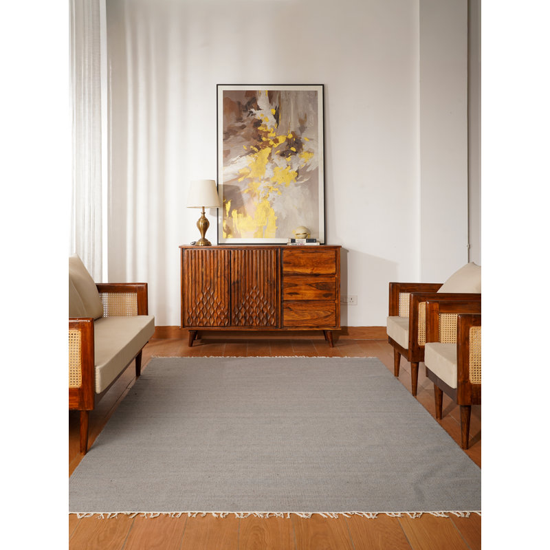Tapis kilim en laine tissés à la main et à plat Alithea, Argent, Rectangulaire 3 pi x 5 pi