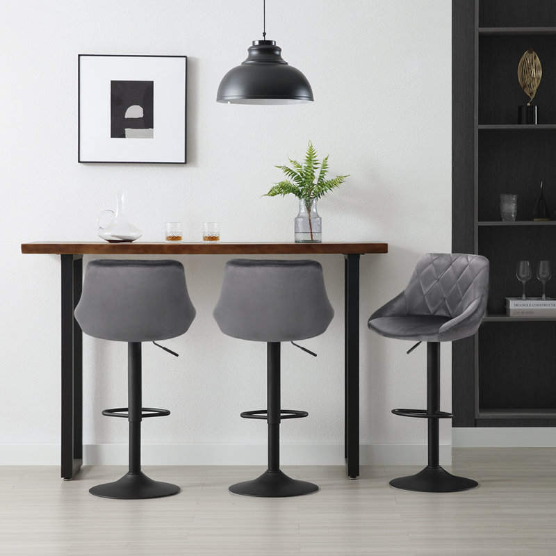 Paynter Swivel Upholstered Adjustable Height Counter Stool with Metal Frame, Dark Grey