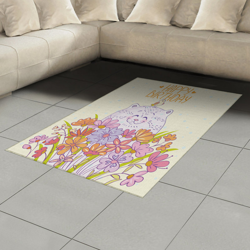 Tapis décoratif à longs fils en fibre de polyester à haute densité Birthday, Rectangle— 4 pi x 5 pi 8 po