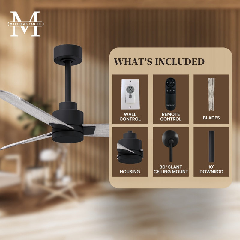Alessandra Outdoor Downrod Ceiling Fan, Barn Wood Tone, Matte Black