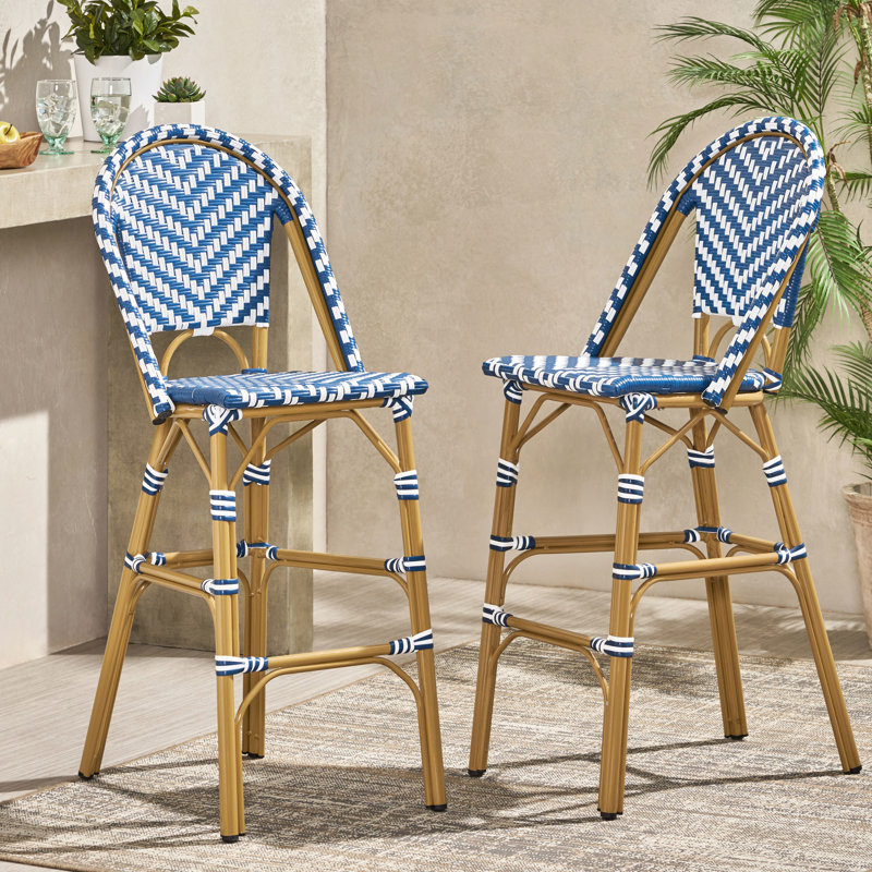 2 Extérieur français de 29,5 po - bleu marine / blanc, cadre en aluminium avec finition, PE, antirouille, jardin 2 bleu, blanc