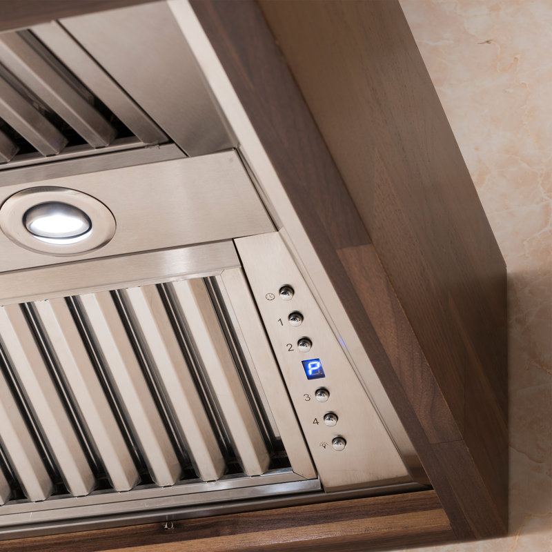 48" ButcherBlock 700 CFM Ducted Wall Mount Range Hood, Walnut, 30" W