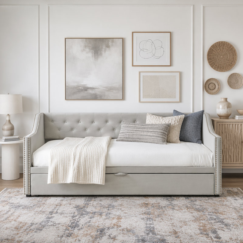 Lit de jour rembourré avec couchette Pop Up, Gris