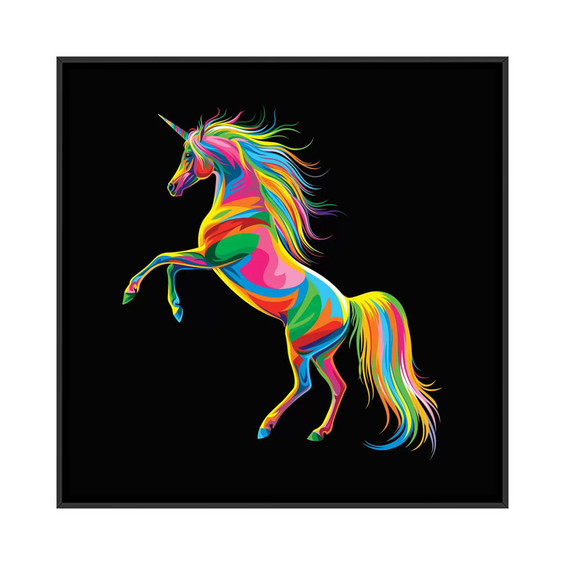 «Unicorn», impression sur toile, H 18 po x l 18 po x P 1,5 po, Toile avec cadre noir, Pas de tapis