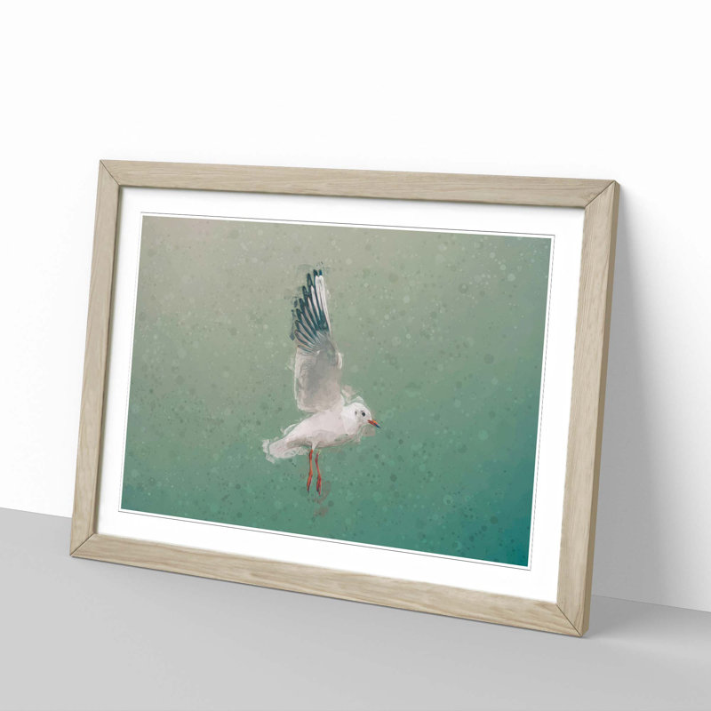 Seagull in Abstract - Picture Frame Graphic Art Print, 50cm H x 76cm W x 2cm D, Oak