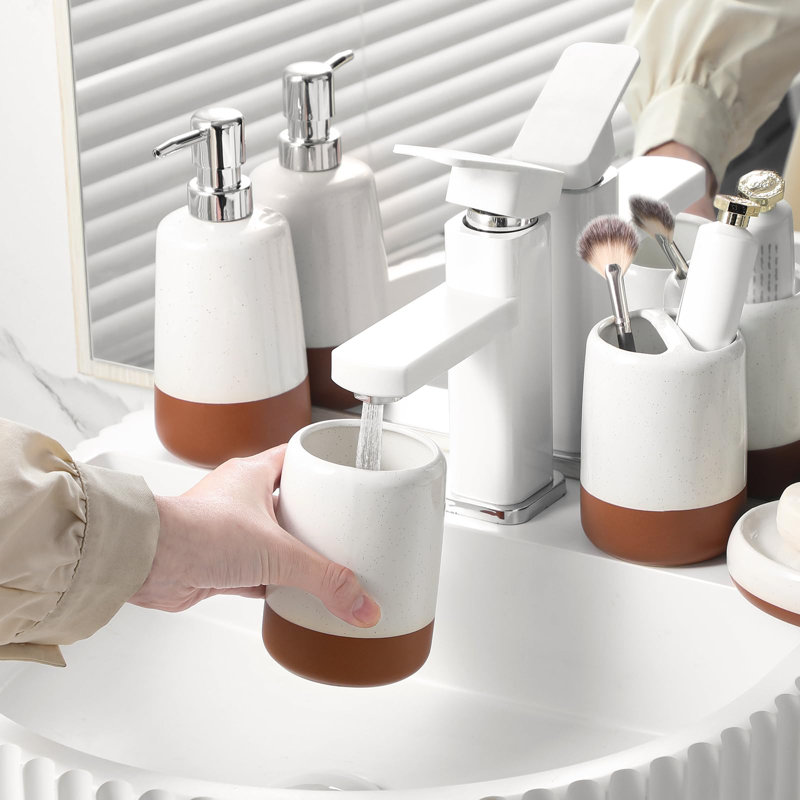 Ensembles d'accessoires de salle de bain en céramique, 4 pièces, distributeur de savon, porte-brosse à dents, porte-brosse à dents et porte-savon, ensemble d'évier de salle de bain durable pour décoration intérieure moderne, ensemble cadeau, blanc 