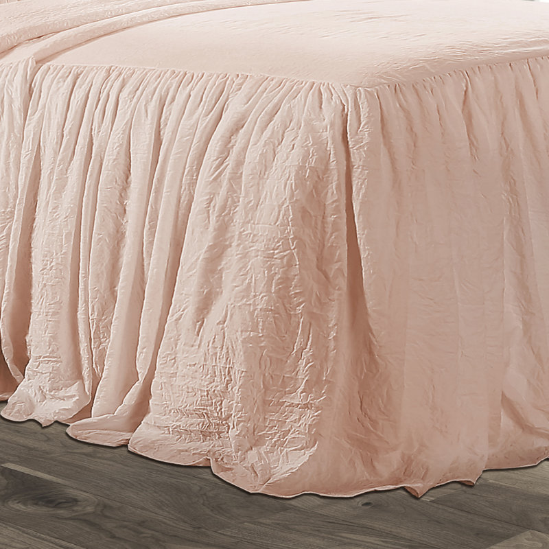 Blush Microfiber Full Bedspread Set with Ruffled Skirt