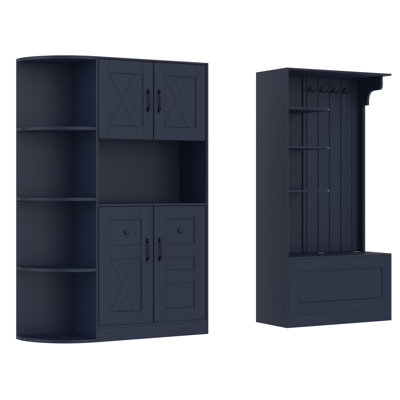 Multifunctional left-right combination hall cabinet (can be used separately) with storage and 4 hooks, storage cabinet/ hall tree 2 in 1 for living room, kitchen and hallway