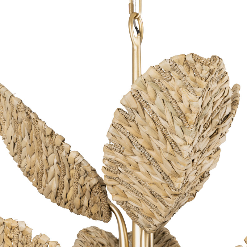 Banana Leaf 9-Light Chandelier - French Gold/Natural Seagrass