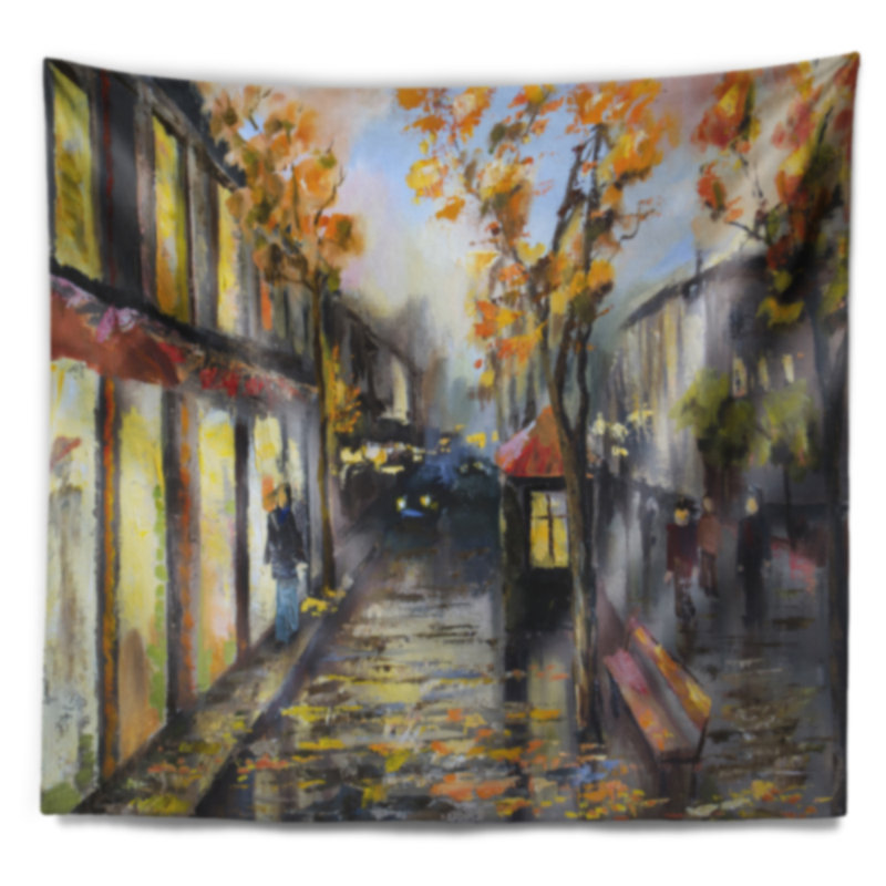 Paysage urbain city en tapisserie d'ombre jaune, H 32 po x l 39 po