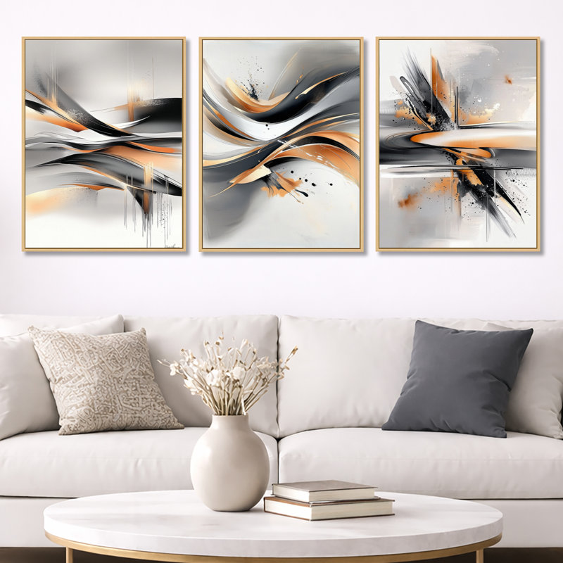 Décoration murale géométrique fractale abstraite géométrique en mouvement 3 pièces, H 32 po x l 72 po