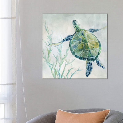 «Seaglass Turtle II» par Carol Robinson - reproduction d'art sur toile tendue