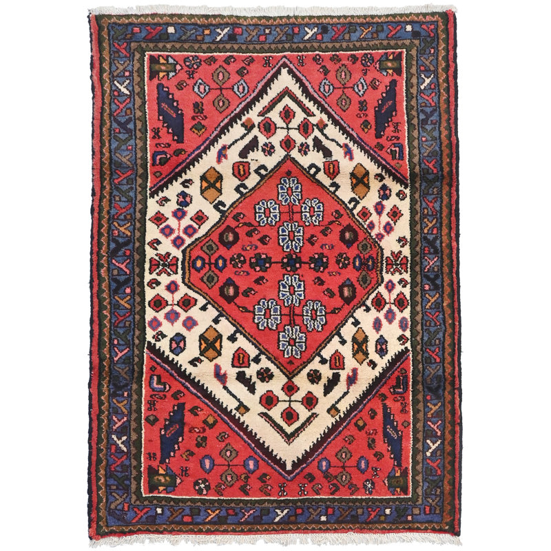 Tapis oriental rétro vintage fait à la main 3 pi 4 po x 4 pi 8 po Tribal Design