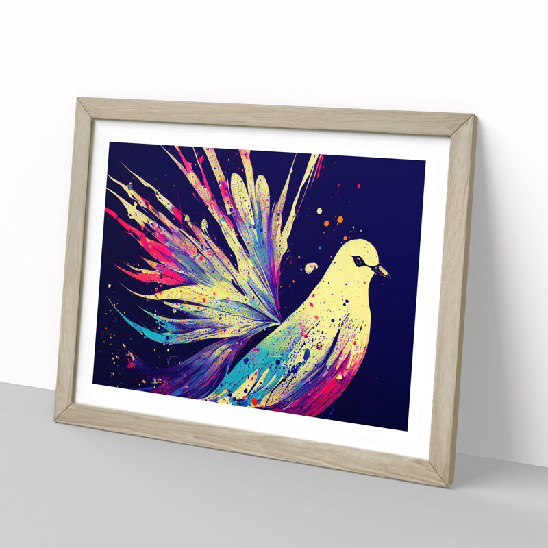 Dove Bird Splash Vol.2 Abstract - Single Picture Frame Painting, Oak Framed, 46cm H x 64cm W x 2cm D