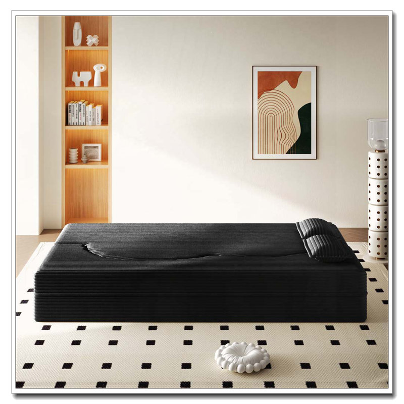 Canapé moderne avec 2 coussins, Velours côtelé, Noir