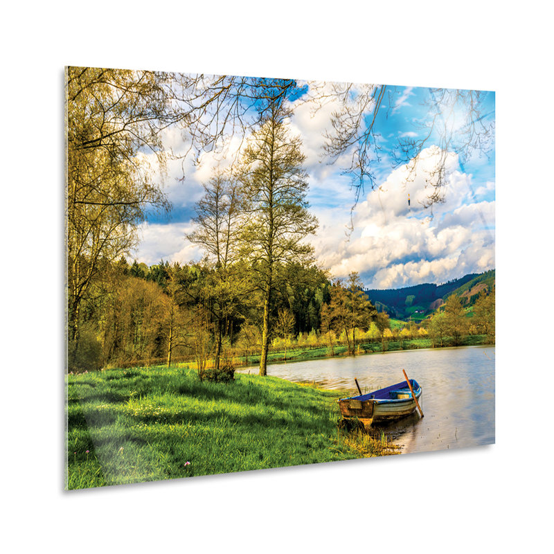 Boat On The Lake by Giallobus - No Frame Print on Plastic / Acrylic, 65cm H x 95cm W