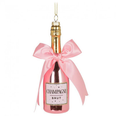 Ornement en forme de bouteille de champagne avec nœud