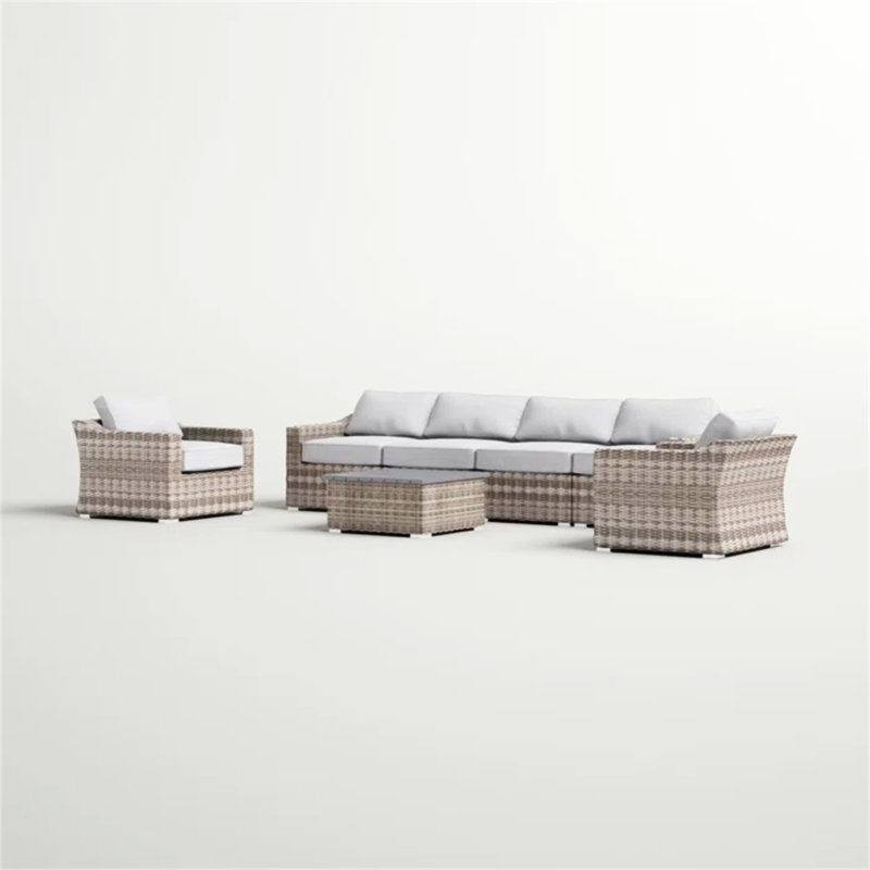 Fully Assembled 6-Person All-Weather Wicker Sectional Seating Group With Cushions