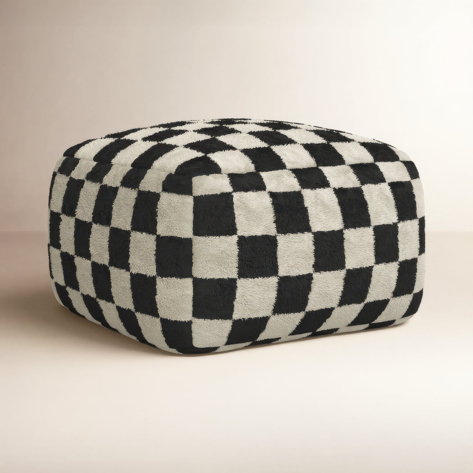 Birdie Upholstered Pouf, Black Wool/Cotton Blend