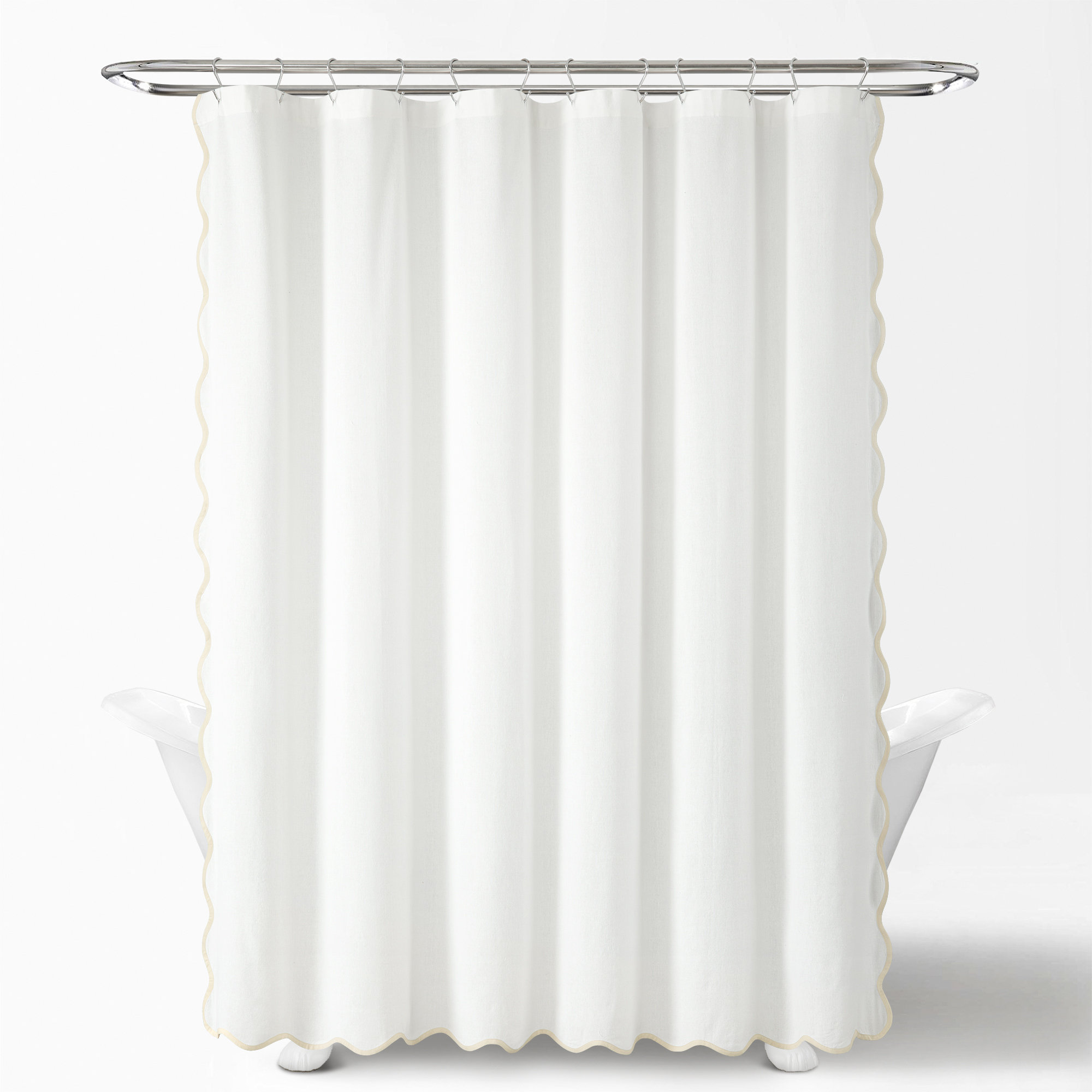 White Shower Curtain with Neutral Trim