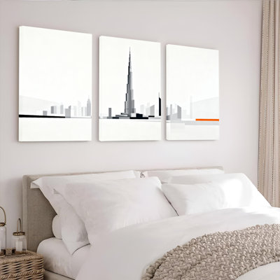 Dubai Skyline Abstract Cityscape Canvas Wrapped Wall Art Oil Painting Print Set of 3
