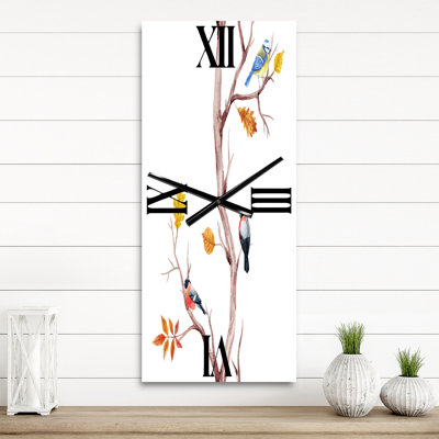 Horloge murale petits oiseaux sur les branches d'arbre IV