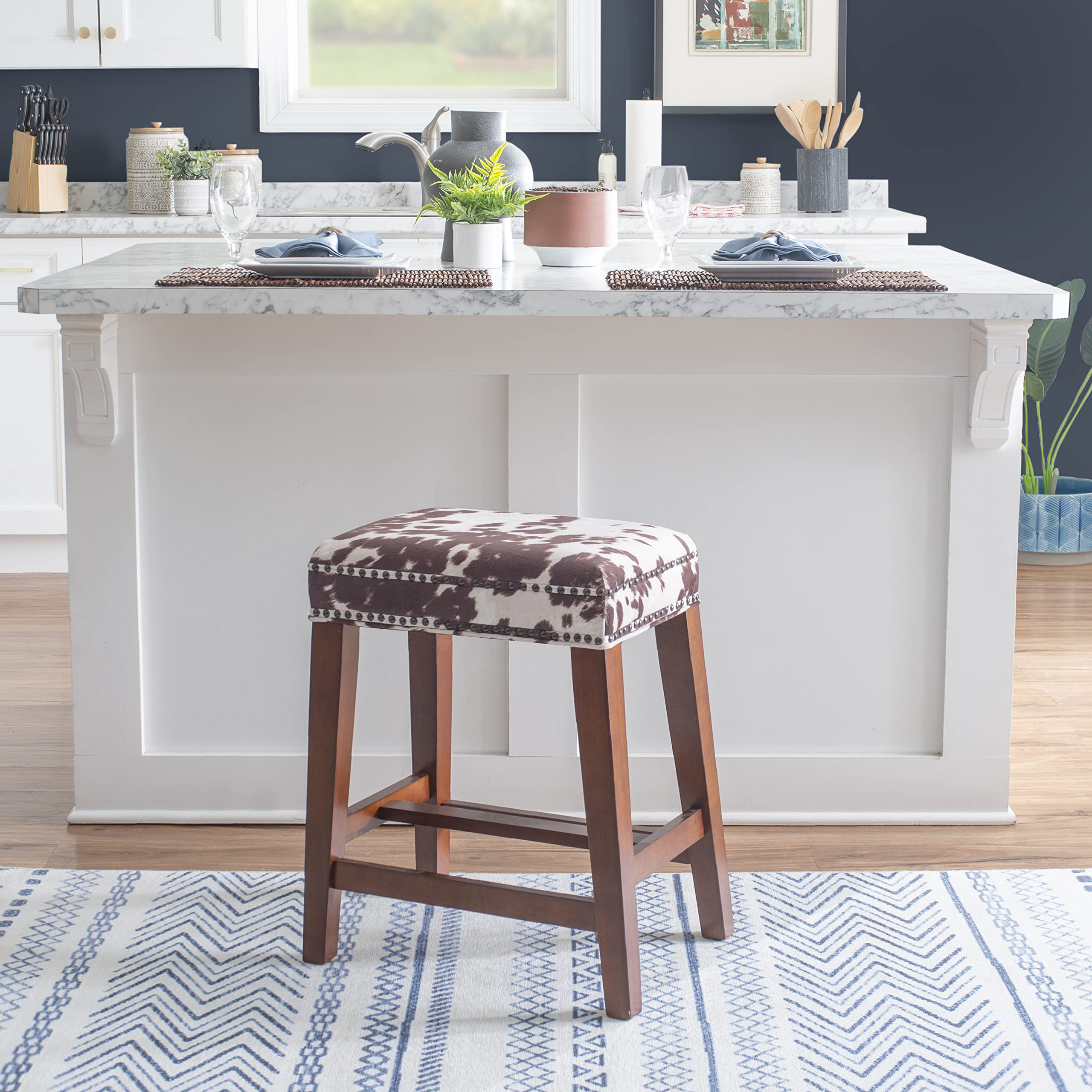 Foundry Select Brown Cow Print Backless Counter Stool - Wayfair Canada